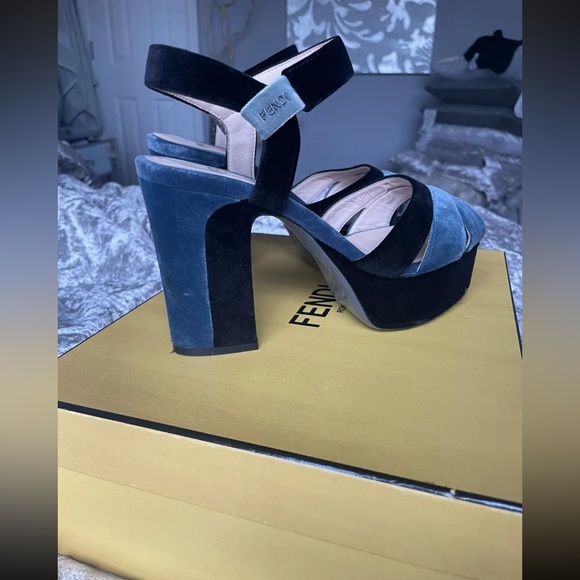 Fendi Velvet Platform Sandals in Black and Blue Size 36 - Picture 1 of 7